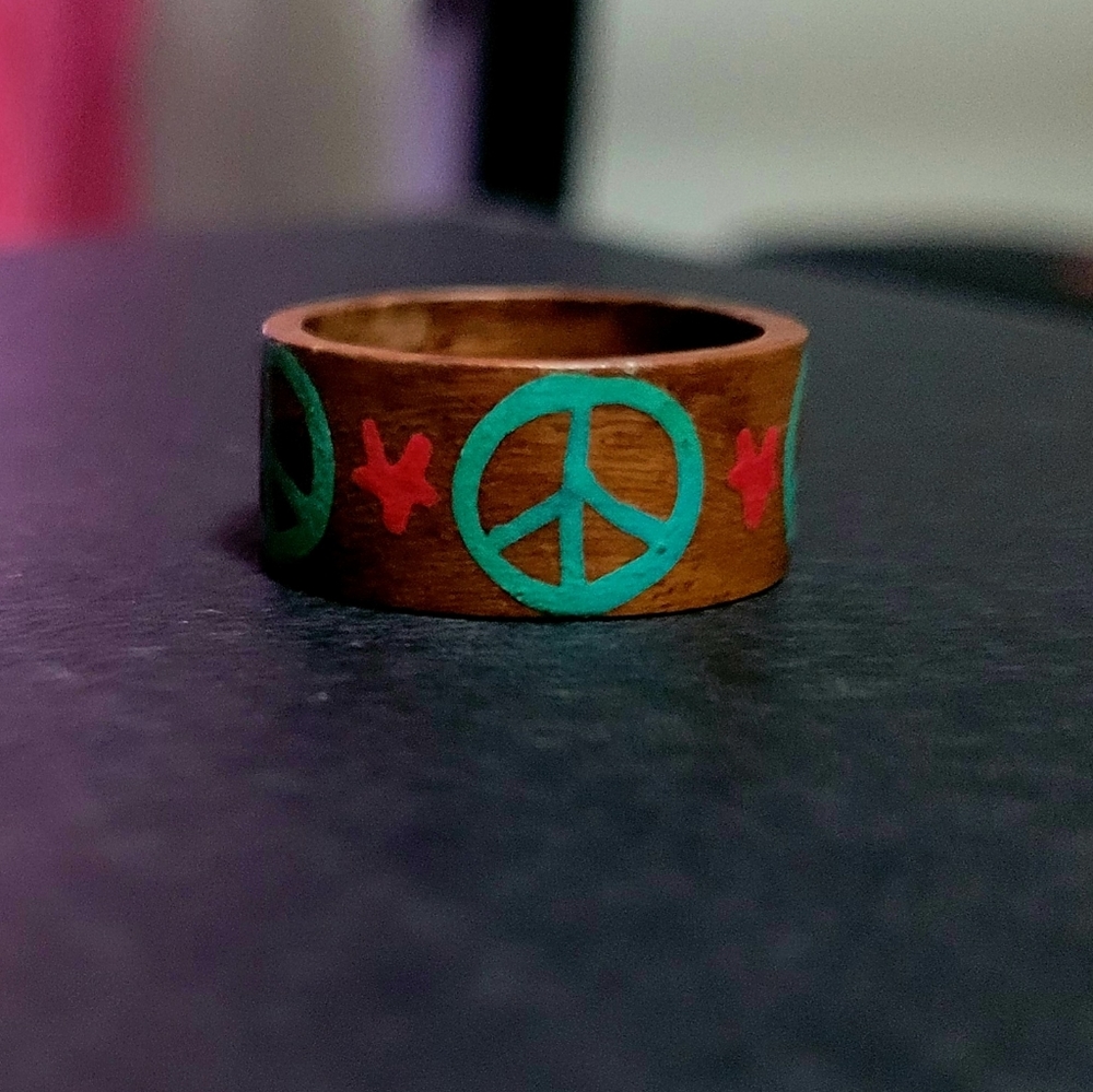 Peace sign wooden ring